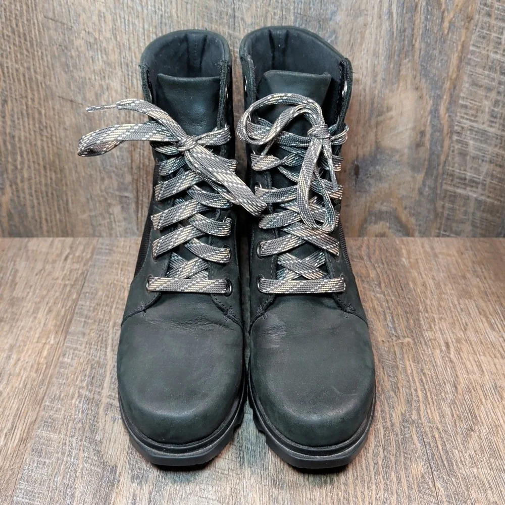 Sorel Womens Joan of Arctic Wedge III Lexie Boots Size 7.5 Black Leather Textile